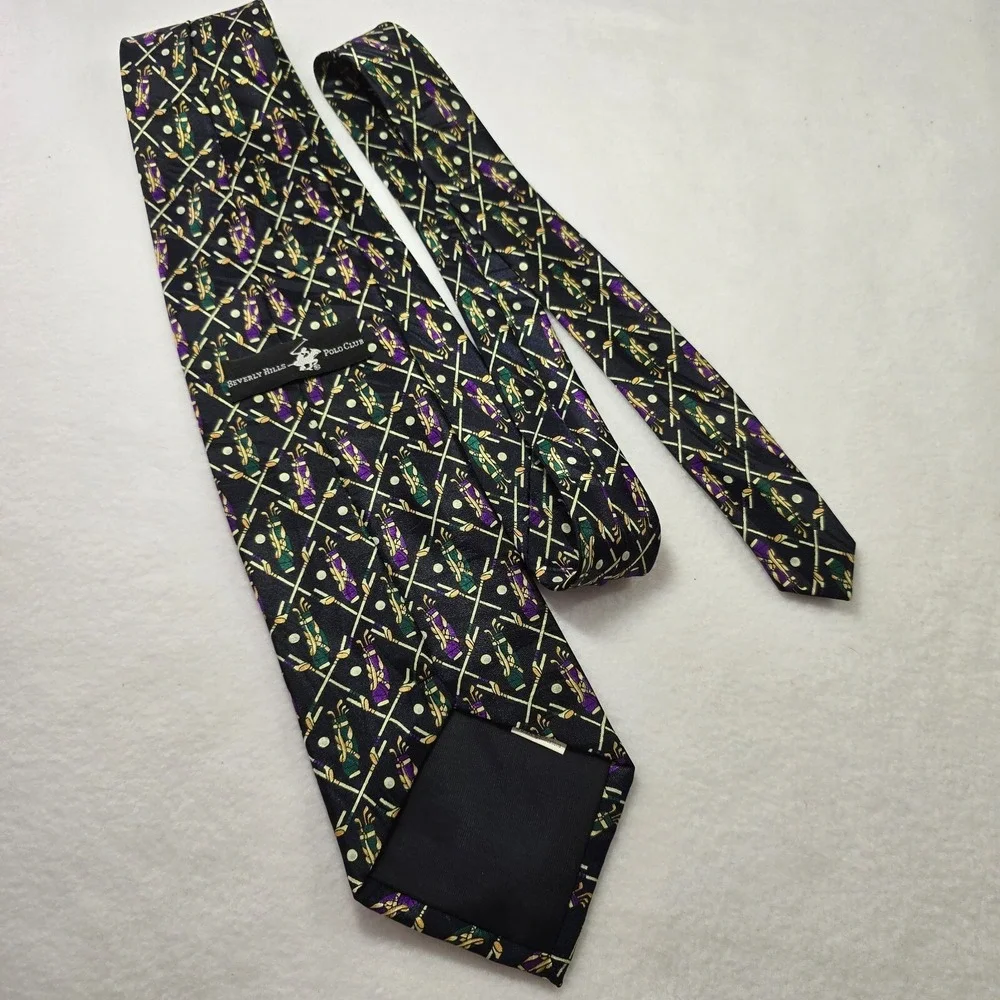 Beverly Hills Polo‎ Club Golf Bag Mens Neck Tie Purple Green Sport Ball Dress
